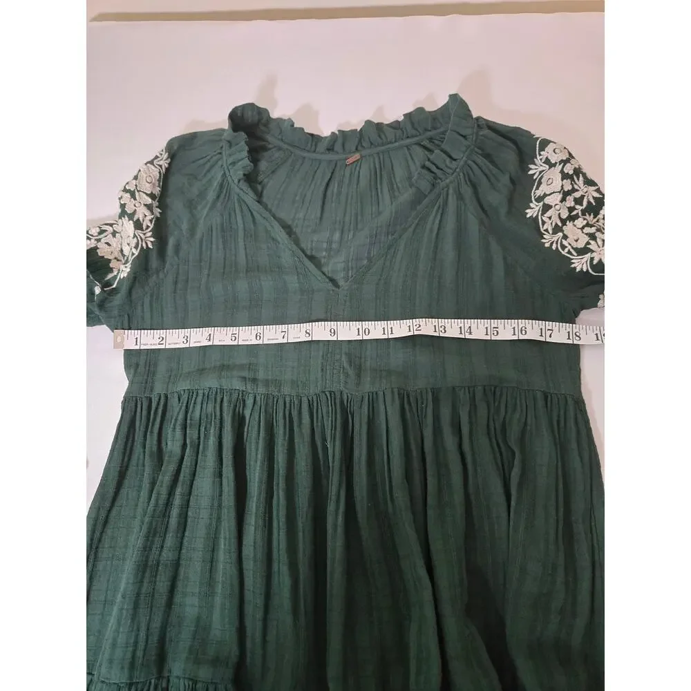 Free People Emerald City Tiered Embroidered Dress in Green Size Small - Picture 13 of 16